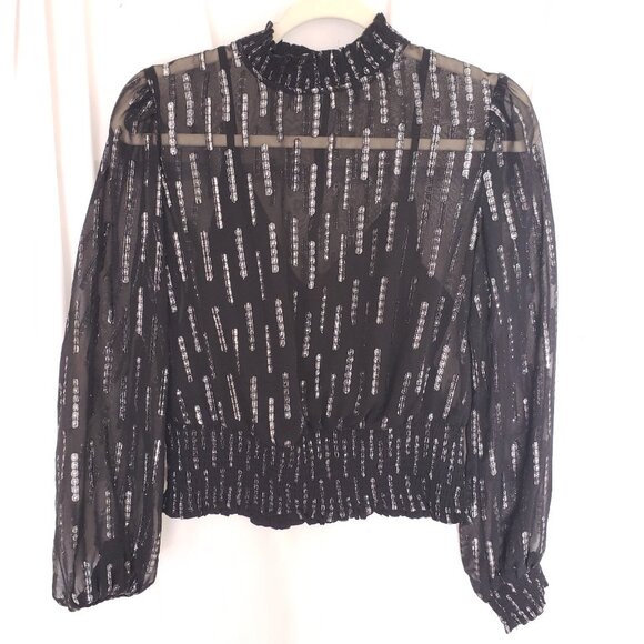 Express Women Black Mock Neck Long Sleeve Sheer Pattern Blouse Size M - Picture 1 of 13